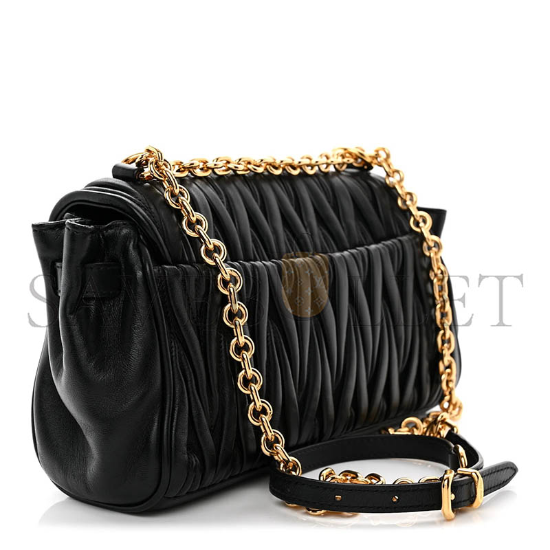 MIU MIU NAPPA MATELASSE SHOULDER BAG BLACK 5BD266 (24*13.5*9cm)